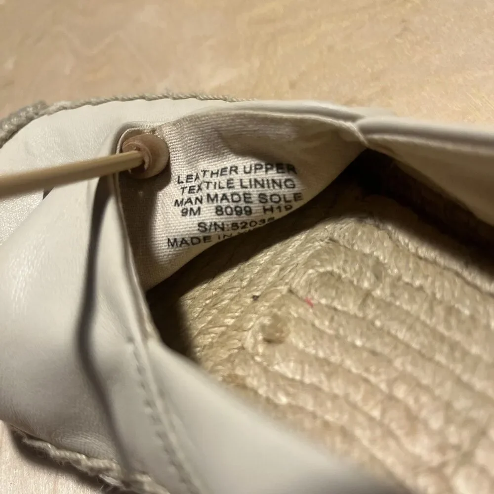 Tory Burch Women's Cream Leather Espadrille Flats Round Toe Slip-On Logo US 9